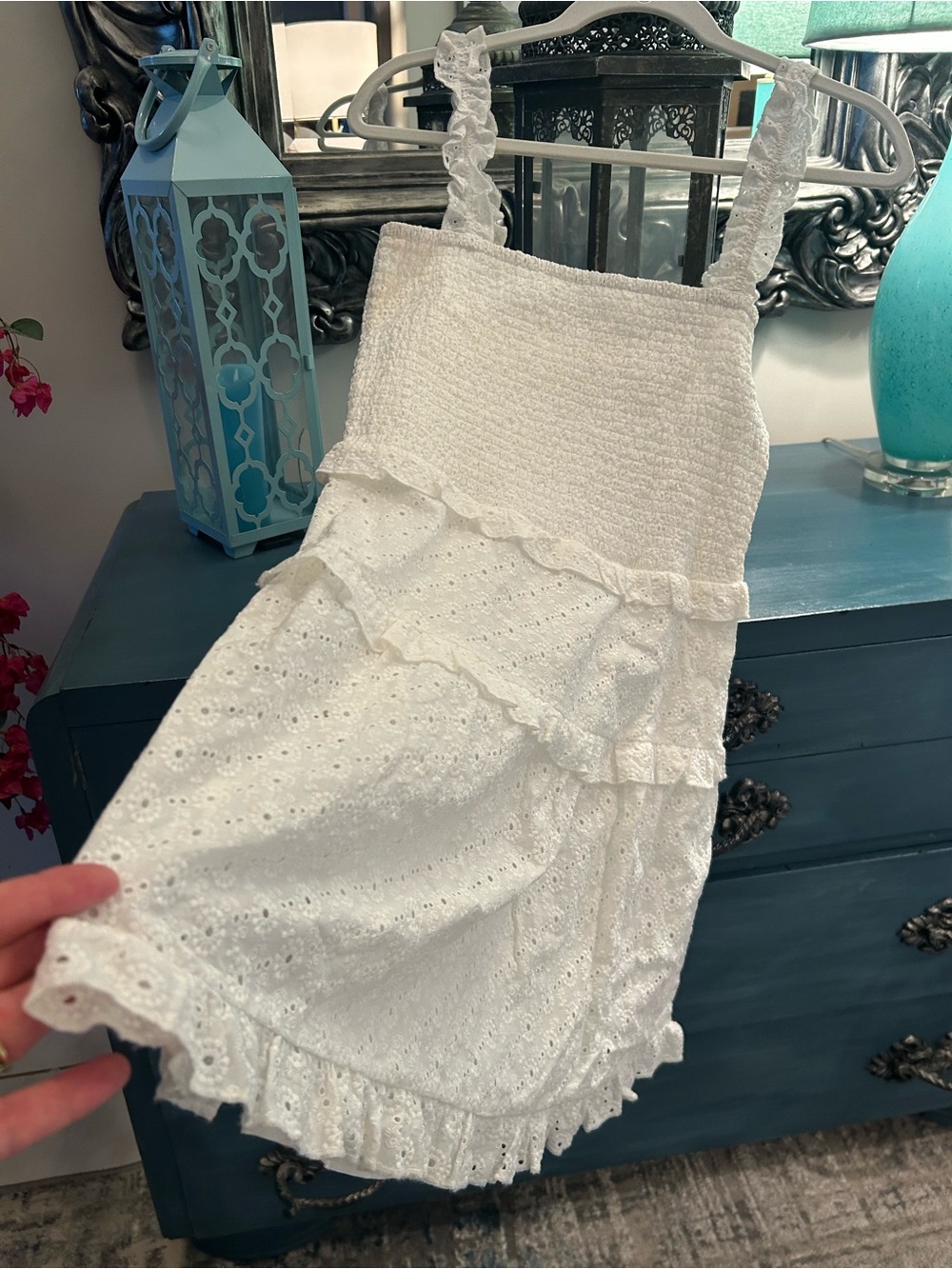 Ali & Jay Med White Eyelet Ruffle Sundress Lined retail $118 like new